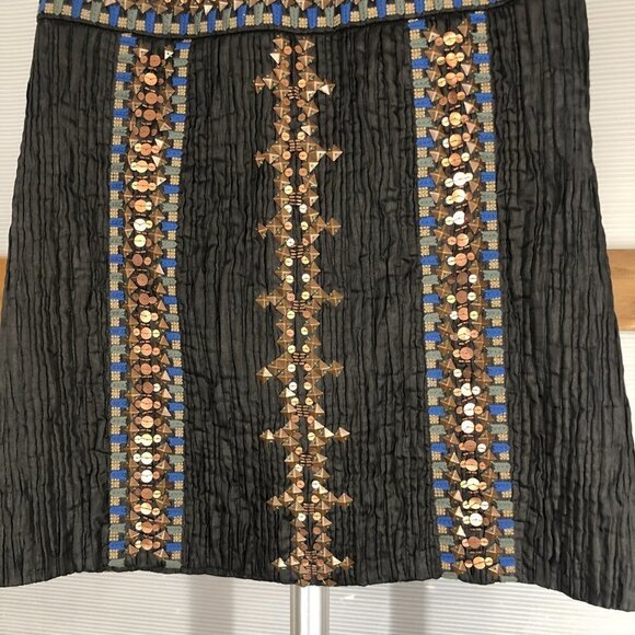 Etcetera Black Embroidered Beaded Crinkle Glam Lined A-Line Skirt Sz 8 - Picture 4 of 14